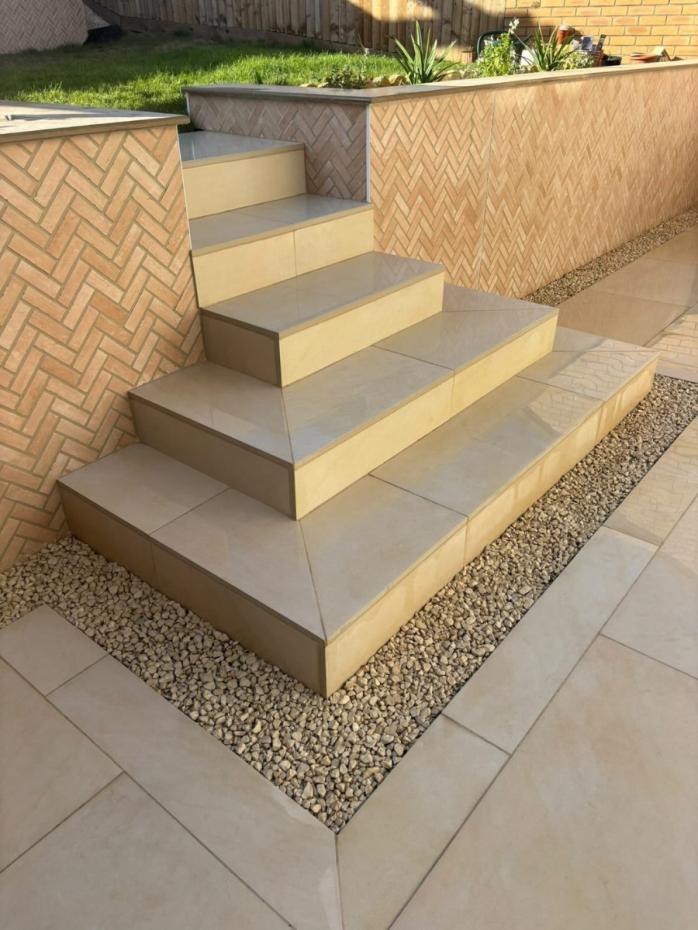 Beige Smooth Sandstone Effect Outdoor Porcelain Paving Slabs - 900x600x20mm