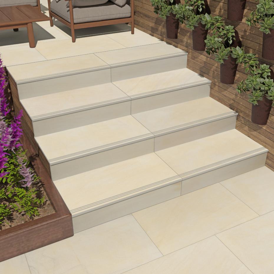 Beige Smooth Sandstone Effect Porcelain Bullnose - 900x450x20mm