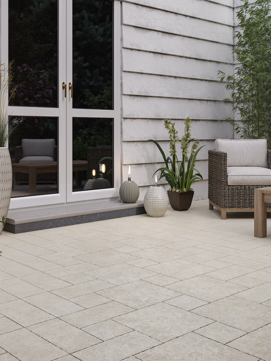 Beige Travertine Tumbled Vitrified Porcelain Paving slabs Mix size pack