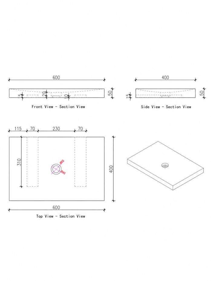 Beige Travertine Ultra Thin Wall Hung Basin - 600mm