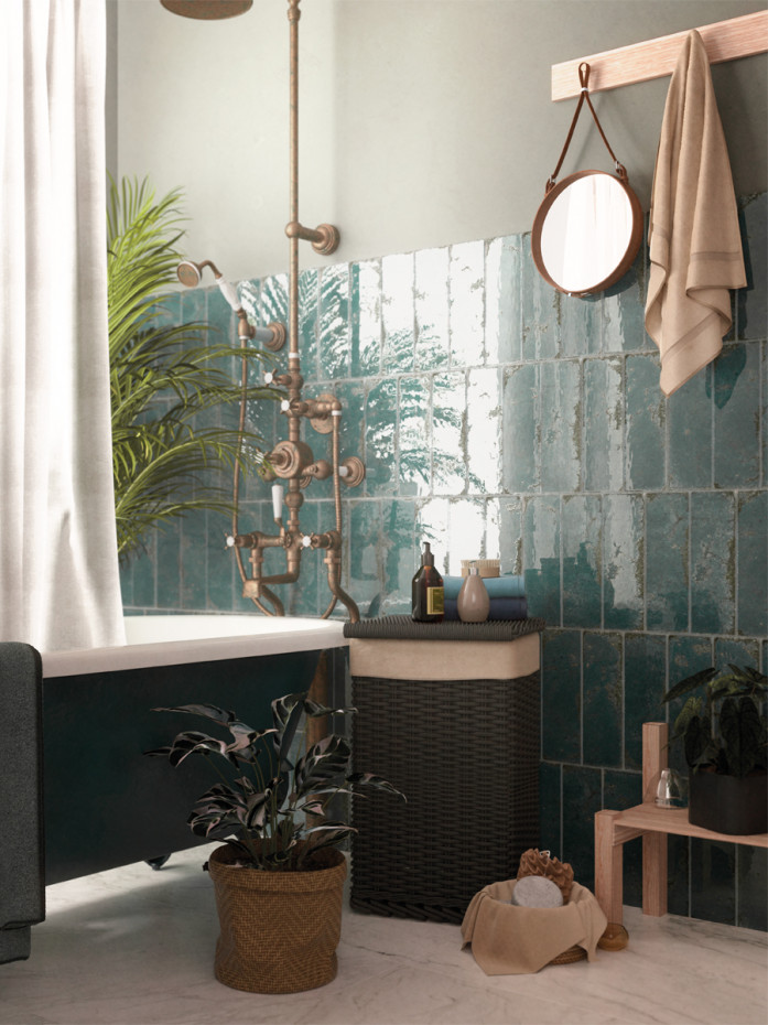 Bellissima Verde Brick Effect Porcelain Tile - 100x300mm