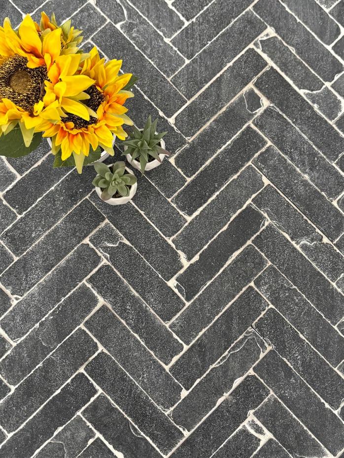 Kadappa Blue Black Tumbled Limestone Pavers - 200x50x40mm