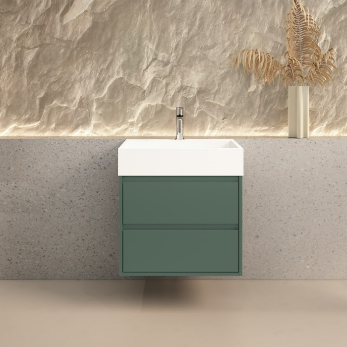 Boston Green Vanity With Stone Resin Basin - 600mm