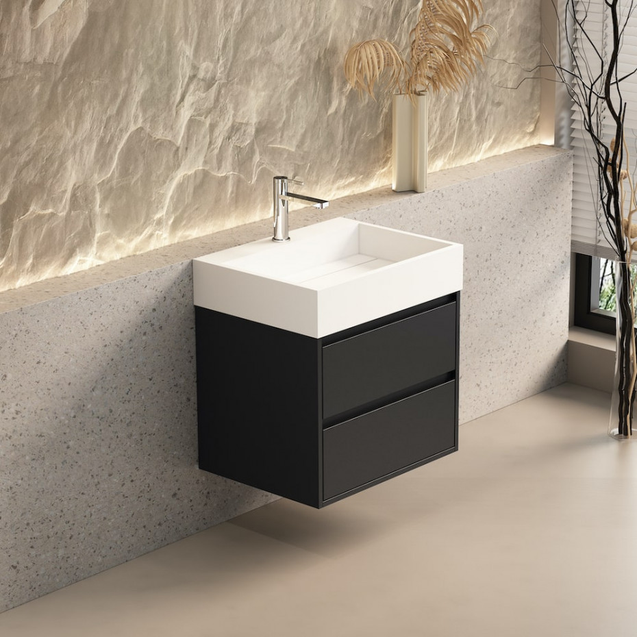 Boston Matt Black Vanity With Stone Resin Basin - 600mm