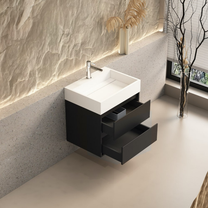 Boston Matt Black Vanity With Stone Resin Basin - 600mm