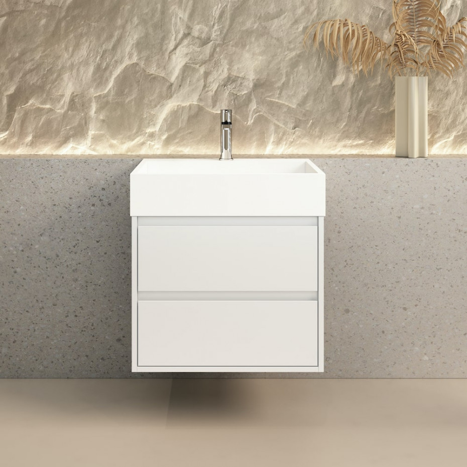 Boston Matt White Vanity With Stone Resin Basin - 600mm
