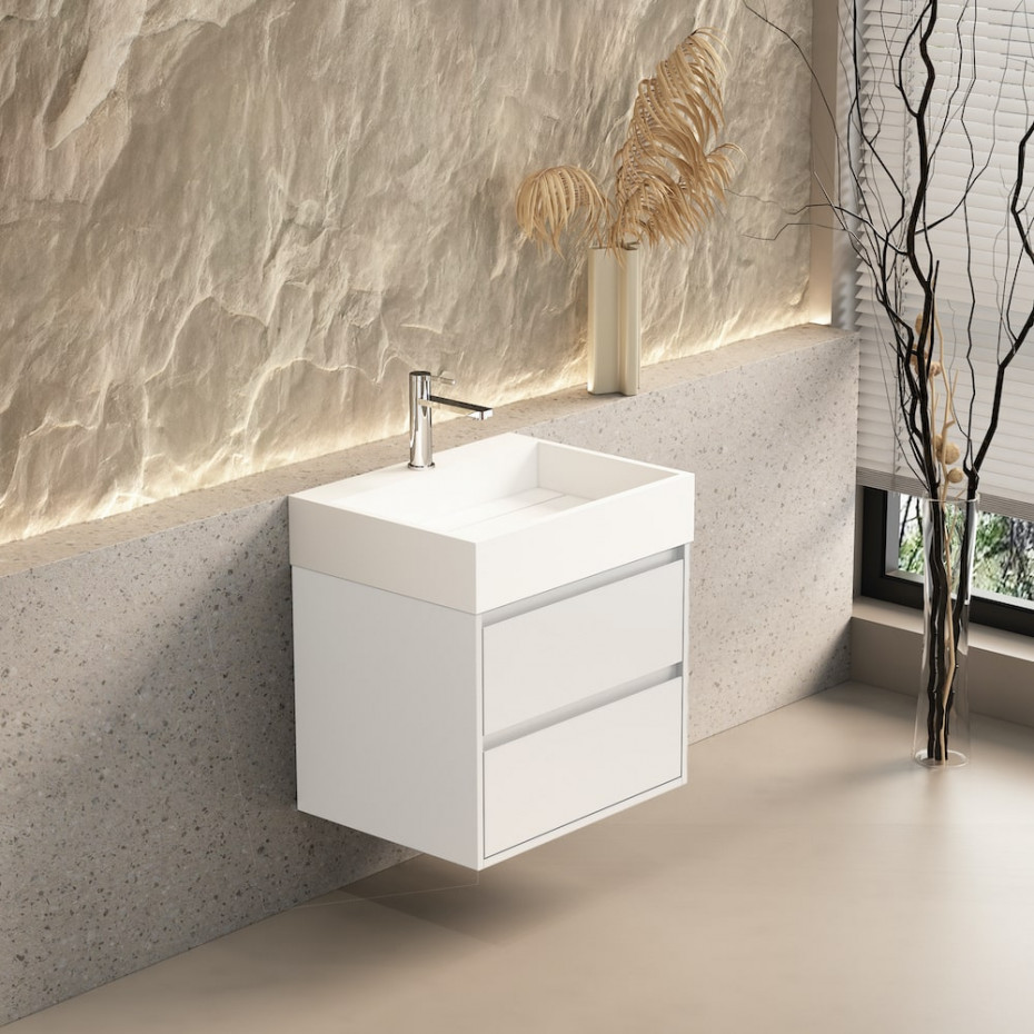 Boston Matt White Vanity With Stone Resin Basin - 600mm