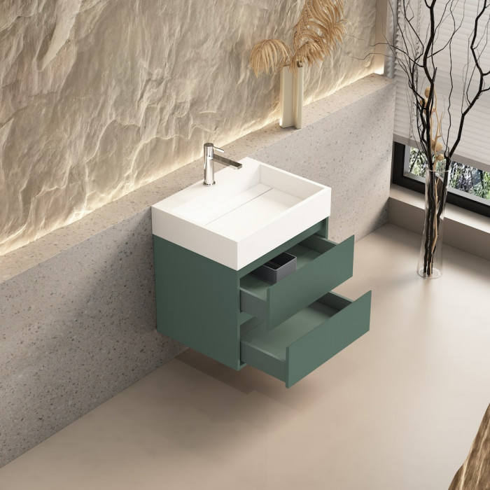 Boston Green Vanity With Stone Resin Basin - 600mm