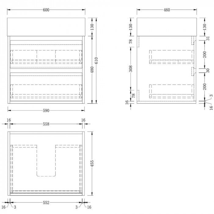 Boston Matt Black Vanity With Stone Resin Basin - 600mm
