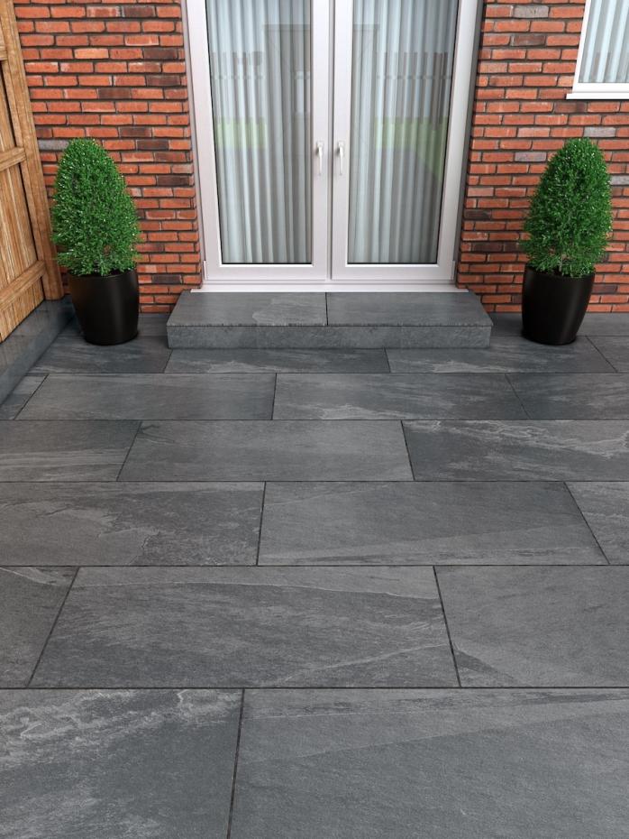 Brazil Black Slate Effect Outdoor Porcelain Paving Slabs - 900x600x16mm