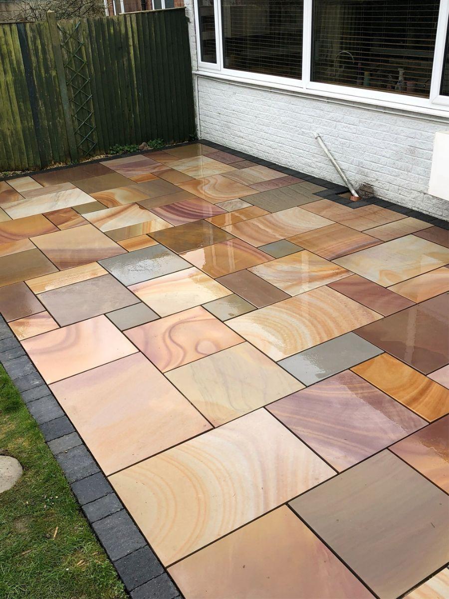Buff Smooth And Sawn Sandstone Single Size Paving Slabs - 900x600mm