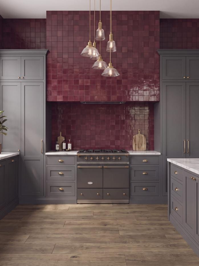 Marrakech Burgundy Zellige Porcelain Tile - 100x100mm