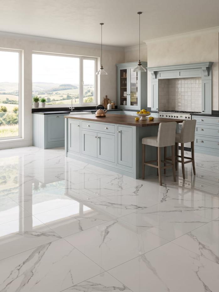 Calacatta White Polished Porcelain Tile - 1000x1000mm