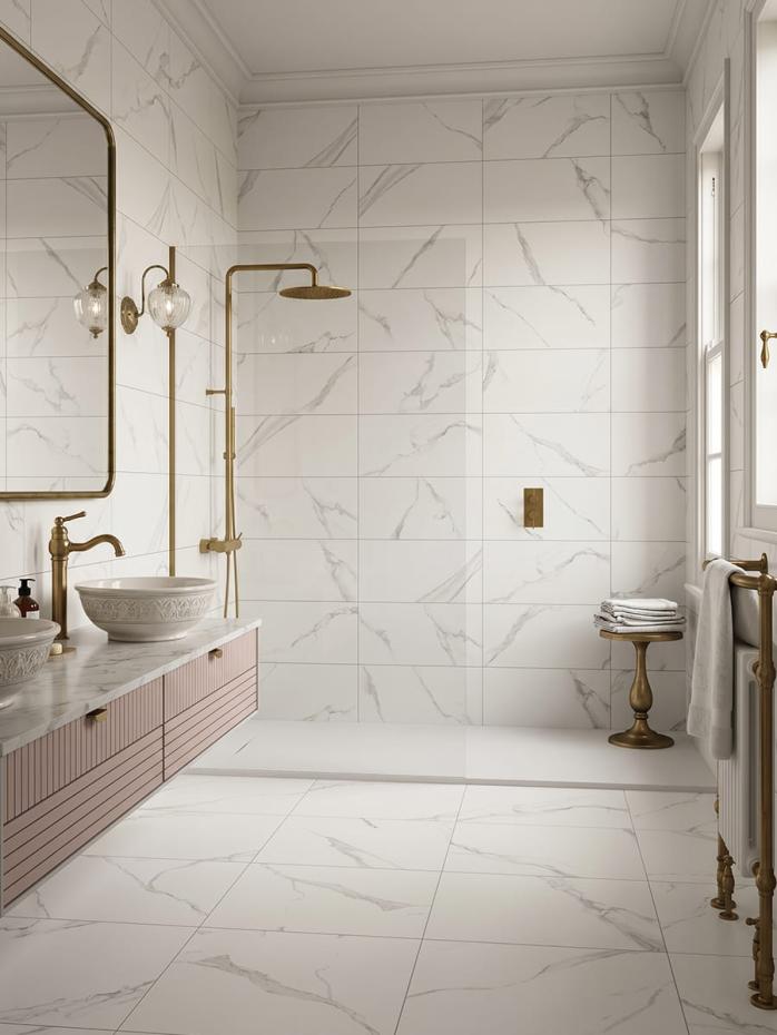 Calacatta White Satin Porcelain Tile - 600x300x9mm