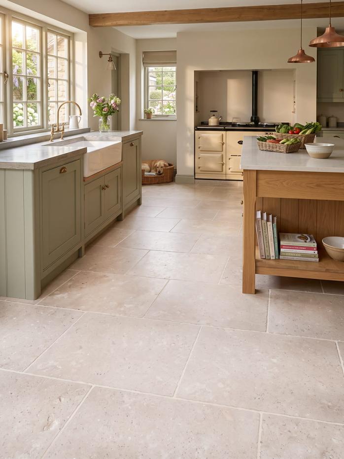 Campaspero Pearl Tumbled Limestone-Effect Porcelain Tile - 910x610mm