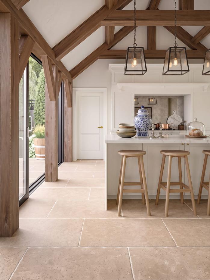 Campaspero Sand Tumbled Limestone-Effect Porcelain Tile - 910x610mm