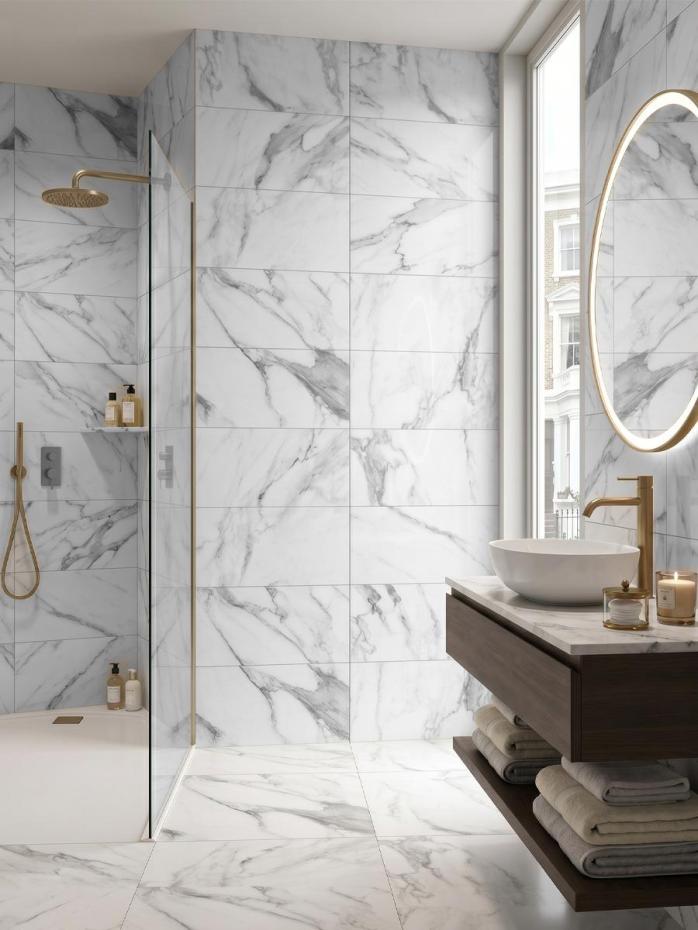 Canova Arabescato White Marble Effect Porcelain Tile 600x300mm
