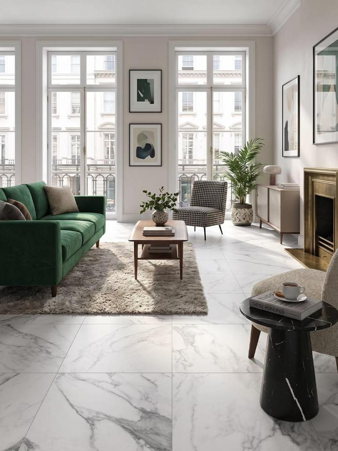 Canova Arabescato White Marble Effect Porcelain Tile 600x600mm