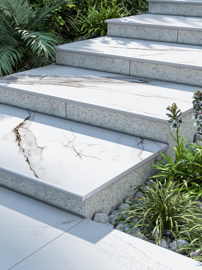 Cararra Marble Porcelain Bullnose Tiles - 900x300x20mm