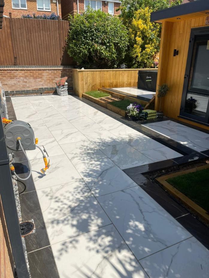 Carrara Marble Effect Outdoor Porcelain Slabs - 900x600x20mm