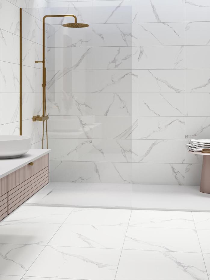 Calacatta White Satin Porcelain Tile - 600x300x9mm