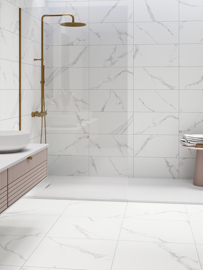 Calacatta White Satin Porcelain Tile - 600x300x9mm