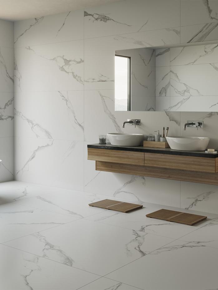 Calacatta White Satin Porcelain Tile - 600x600x9mm
