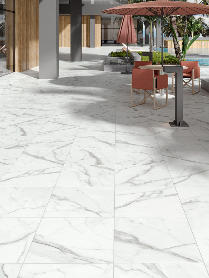 Carrera Marble Effect Outdoor Porcelain Paving Slabs - 600x600 Pack