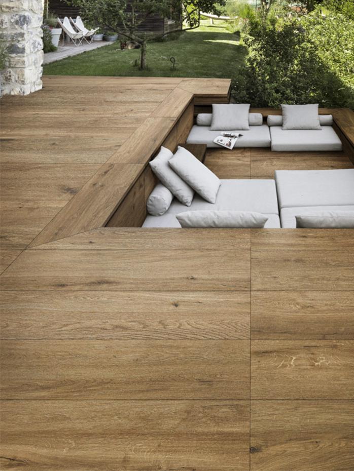 Castagno Outdoor Wood Effect Porcelain Slabs - 1200x200x20mm