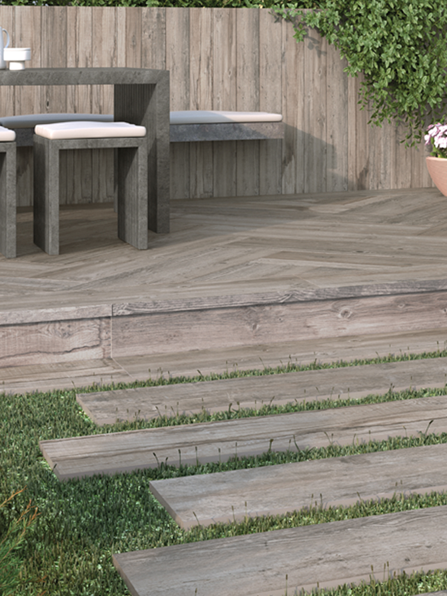 Cedar Gris Wood Effect Outdoor Porcelain Tiles 1200x300mm