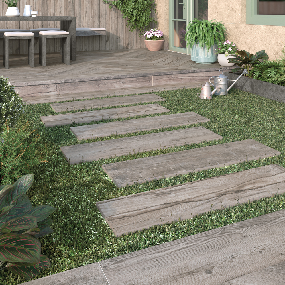 Cedar Gris Wood Effect Outdoor Porcelain Tiles 1200x300mm