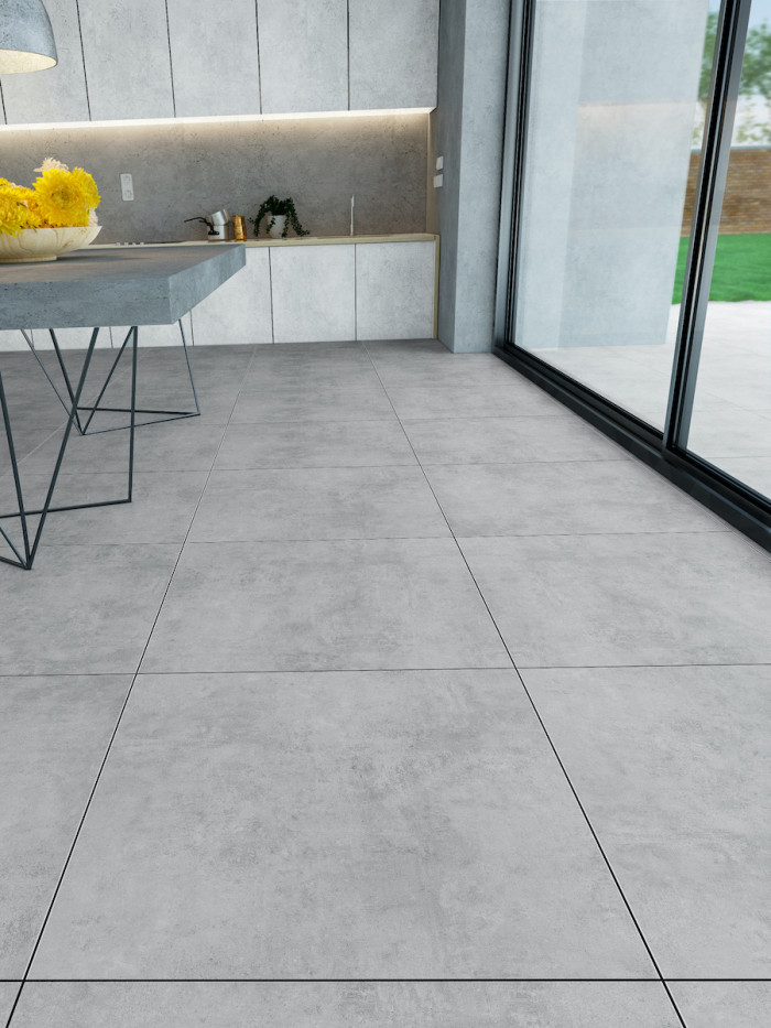 Cemento Silver Indoor Tiles 800x800mm, Grey Floor Tiles Kitchen Uk