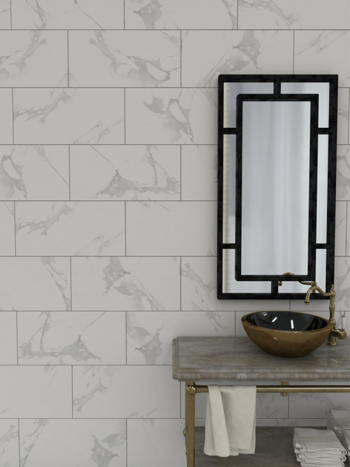 Indoor Porcelain Wall Tile Floor Calacatta Marble Effect Kitchen Tiles - White Marble Effect Wall Tiles Bathroom