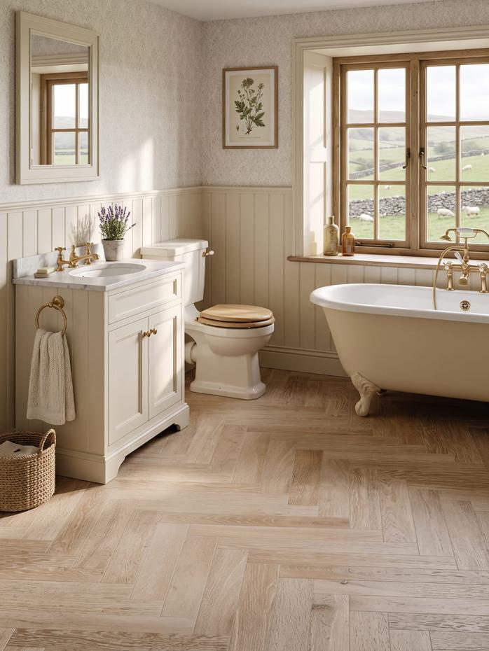 Cortina Cognac Italian Herringbone Wood Effect Tile - 450x75mm