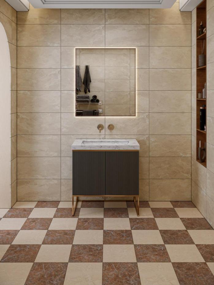 Lusso Rosso + Cosmo Crema Checkerboard Porcelain Marble Effect Tiles - 300x300mm