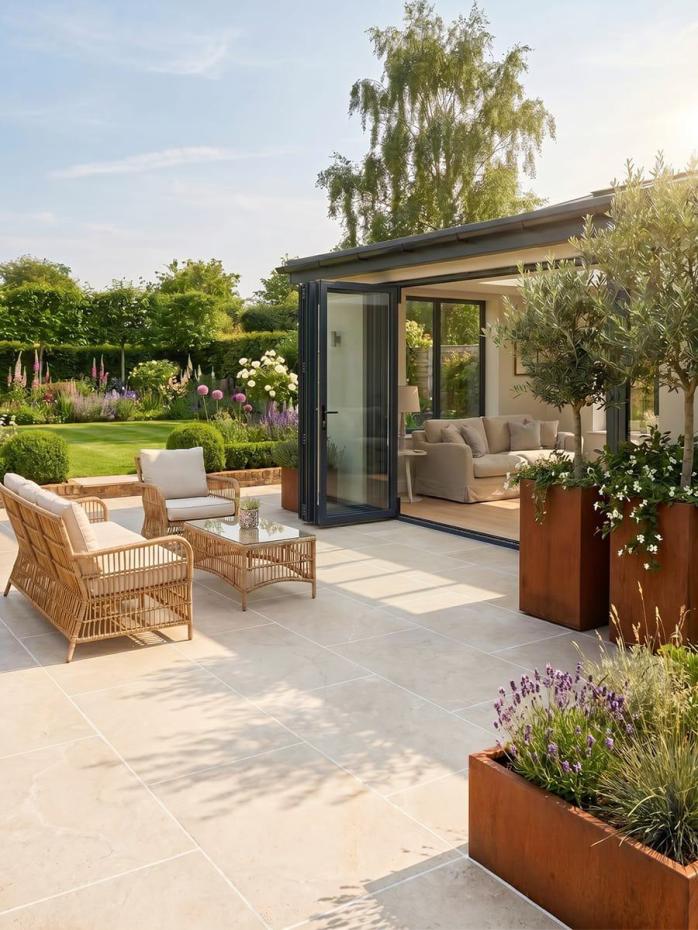 Cotswold Linen Tumbled Limestone-Effect Porcelain Paving - 910x610x20mm