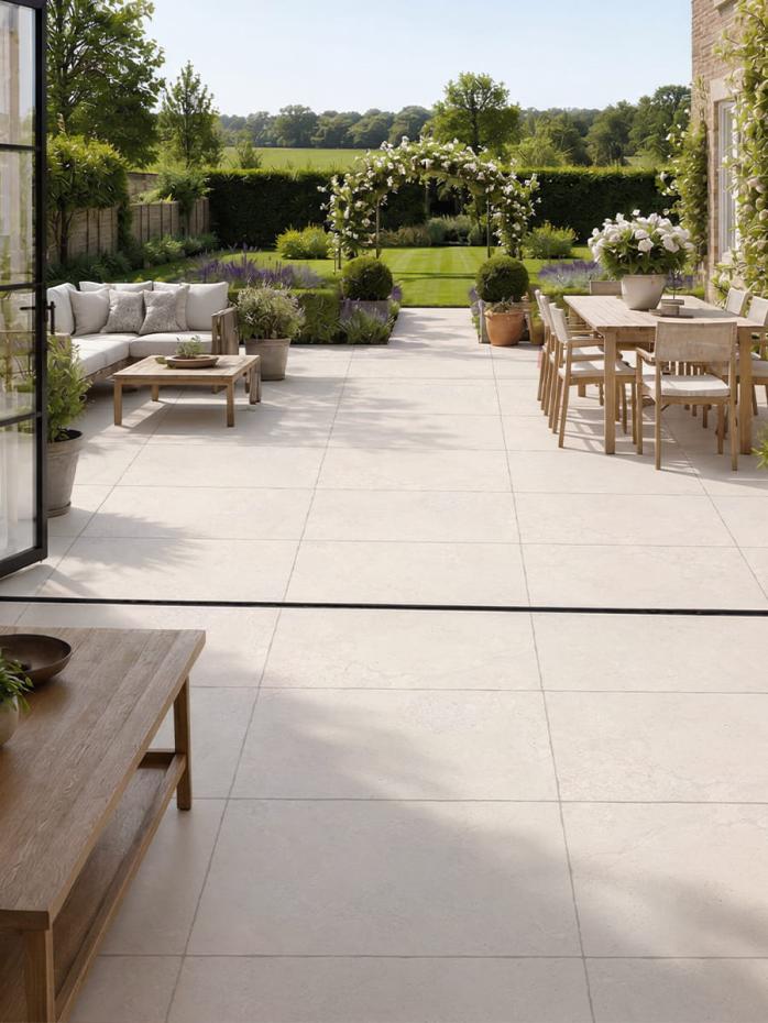 Cotswold Bone limestone-effect porcelain paving