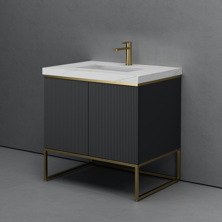 Milan Grey Fluted Vanity With Porcelain Top - 800mm