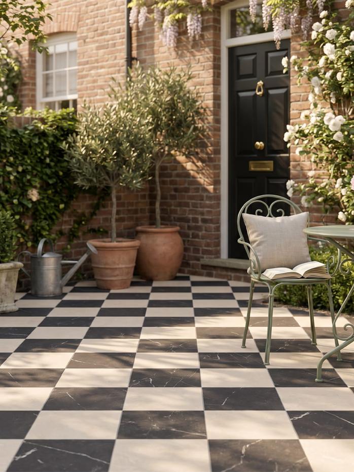 Lusso Noir + Cosmo Crema Checkerboard Porcelain Paving - 300x300x20mm