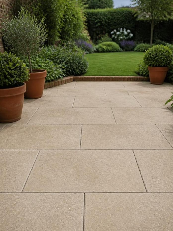 Desert Beige Brushed and Tumbled Natural Limestone Paving Slabs - 900x600x20mm