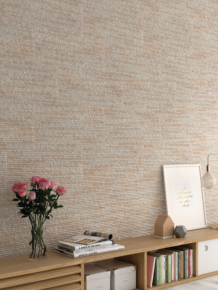 Desert Beige Split Face Effect Porcelain Wall Tile - 300x600mm