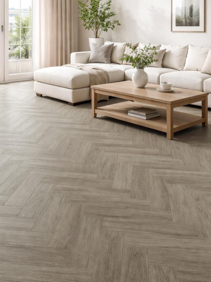 Desert Oak Herringbone Luxury Click Vinyl Flooring Tiles - 640x128x6mm