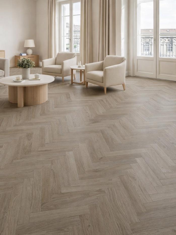 Desert Oak Herringbone Luxury Click Vinyl Flooring Tiles - 640x128x6mm
