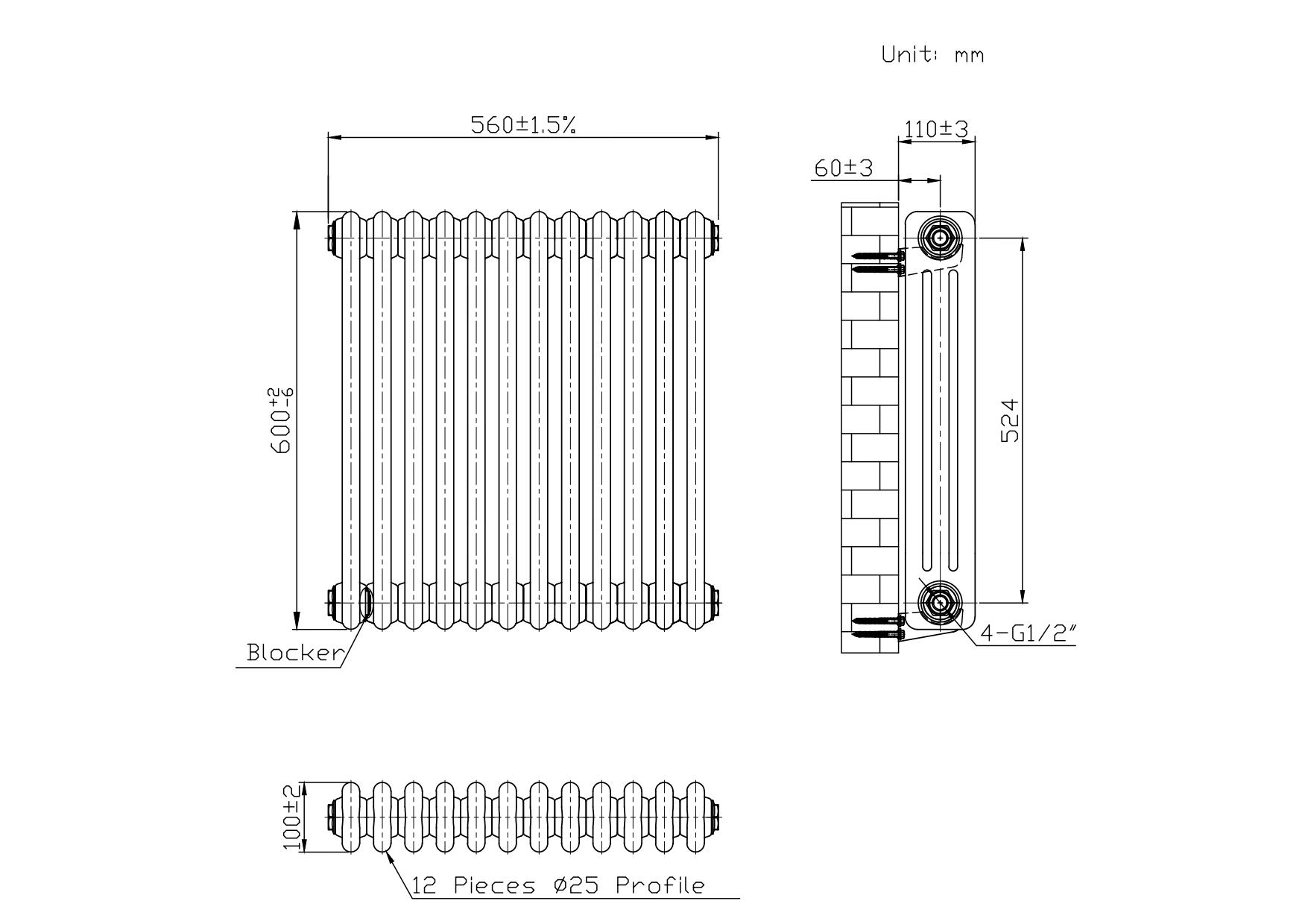 Belmont White Designer Column Radiator - 600x560mm Belmont White Designer Column Radiator - 600x560mm