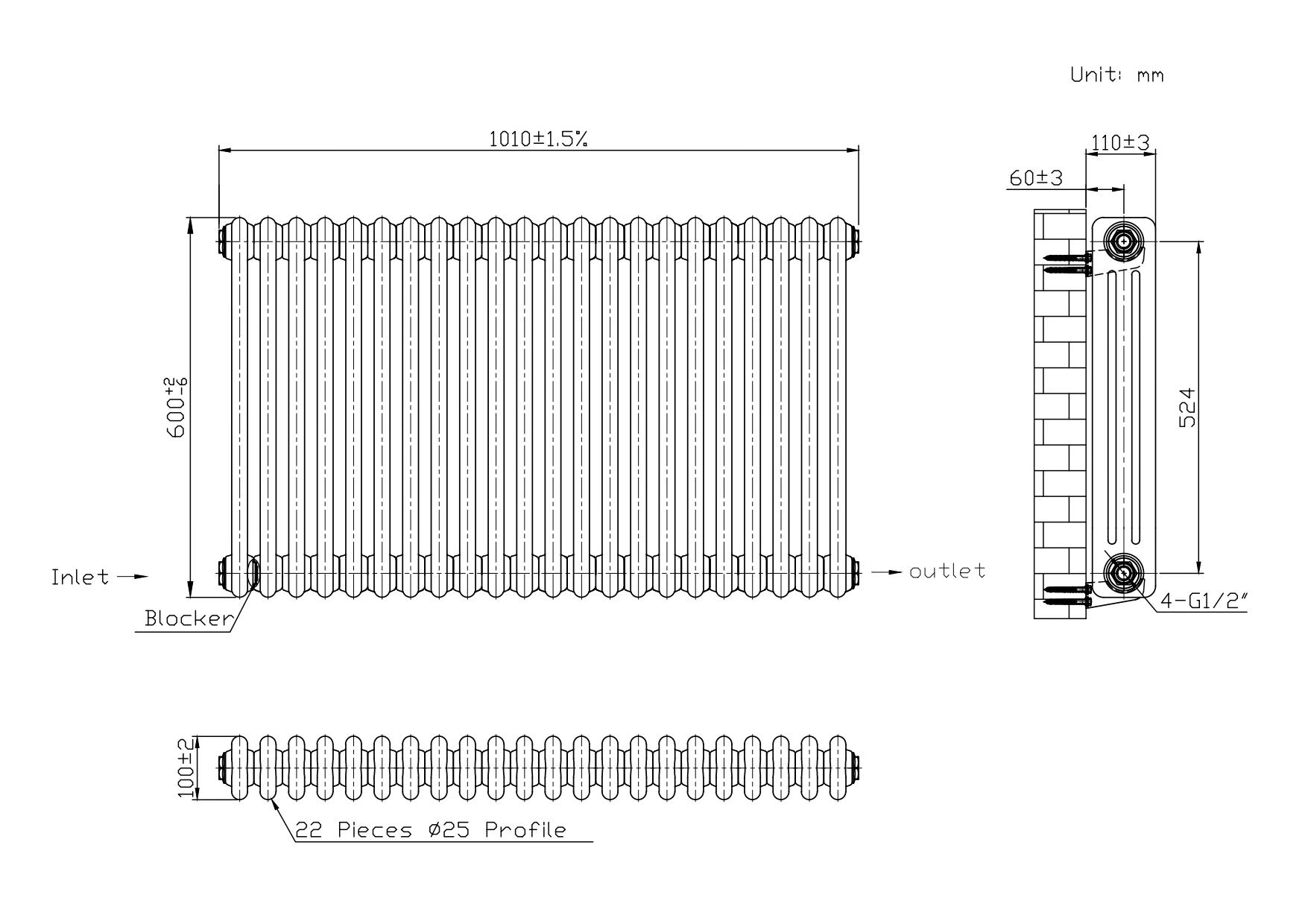 Belmont White Designer Column Radiator - 600x1010mm