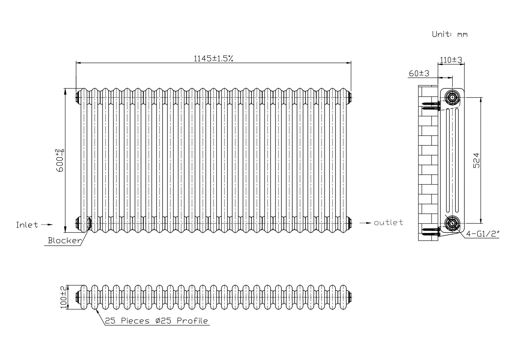 Belmont White Designer Column Radiator - 600x1145mm Belmont White Designer Column Radiator - 600x1145mm