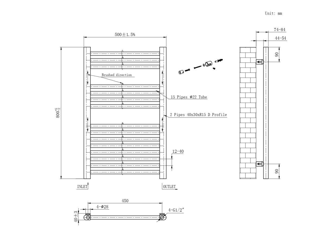 Manchester Gold Designer Towel Rail - 800x500mm