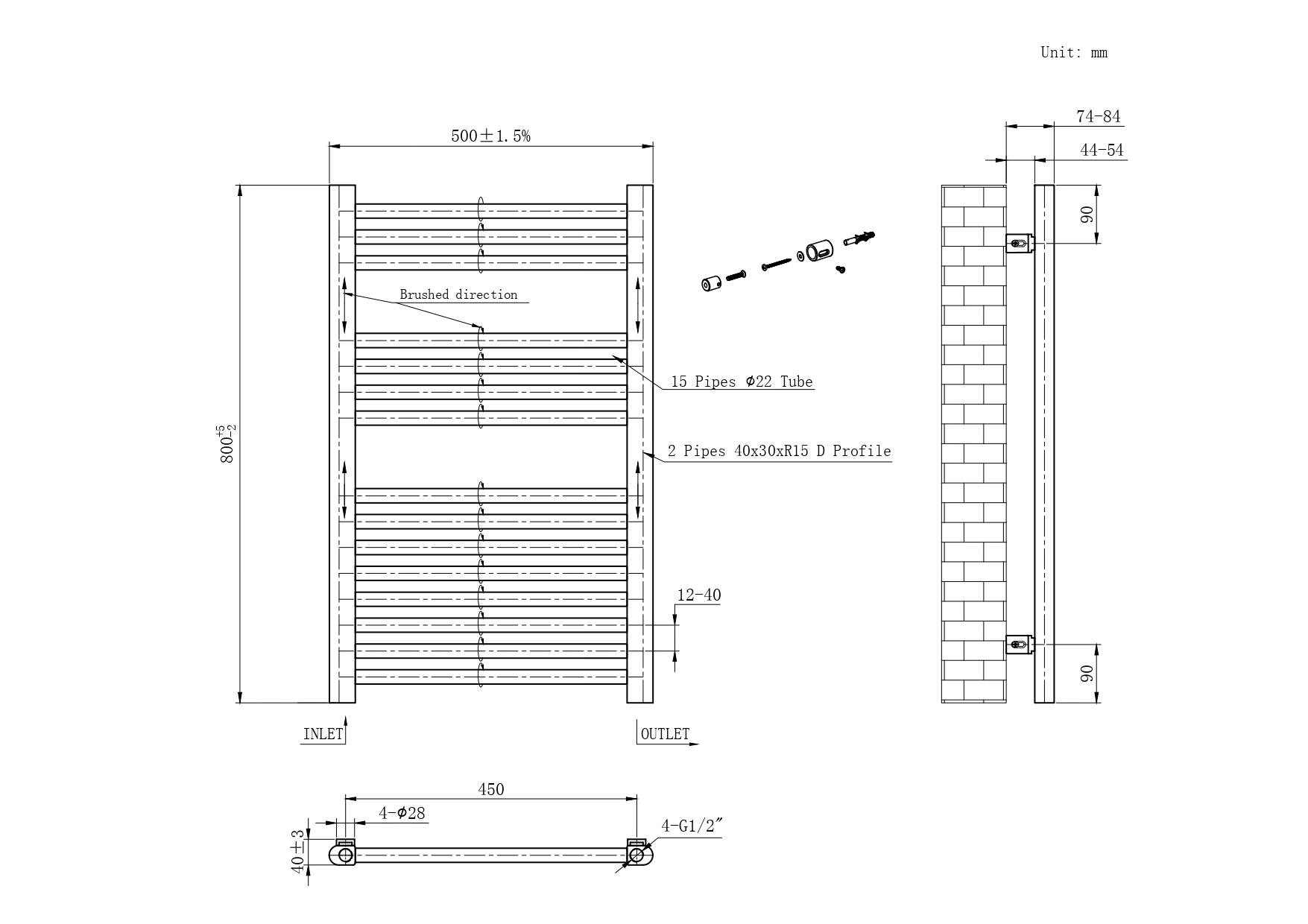 Manchester Gold Designer Towel Rail - 800x500mm