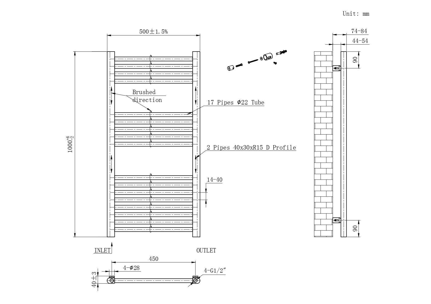 Manchester Gold Designer Towel Rail - 1000x500mm Manchester Gold Designer Towel Rail - 1000x500mm