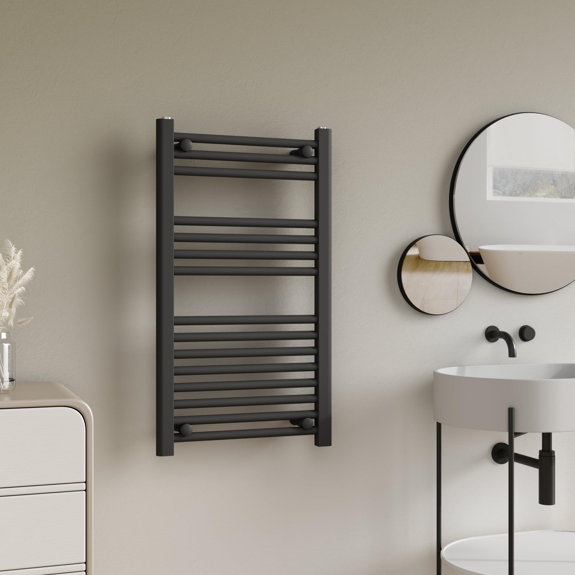 Manchester Matt Black Designer Towel Rail - 800x450mm